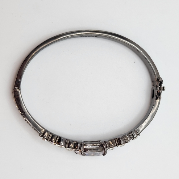 Givenchy | Clear Ice Crystals Gun Metal Hinged Bangle Bracelet - Picture 3 of 12